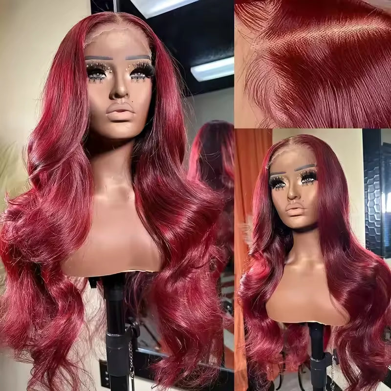 13x6 Human Hair Lace Wig, High-Definition Burgundy Lace Wig, Human Hair With Aligned Cuticle Layer, Indian Hair Wig-2
