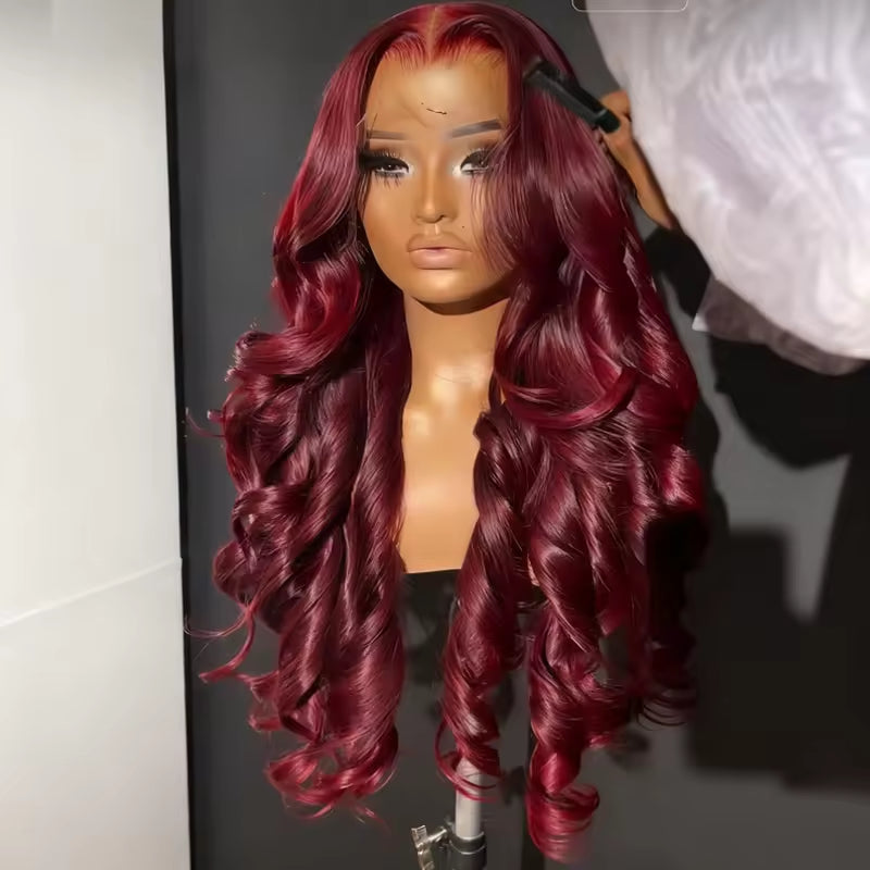 13x6 Human Hair Lace Wig, High-Definition Burgundy Lace Wig, Human Hair With Aligned Cuticle Layer, Indian Hair Wig-4