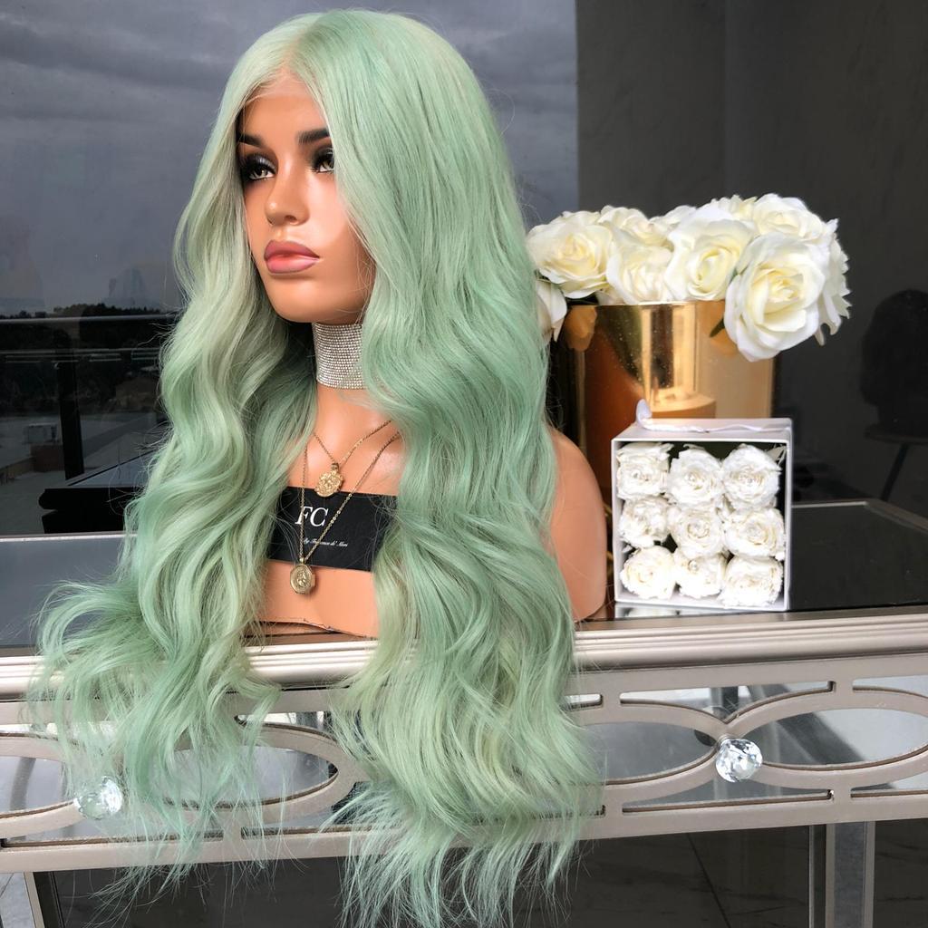 Green Mid-Length Curly Hair Wig-0