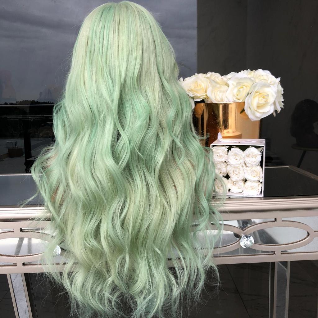 Green Mid-Length Curly Hair Wig-1