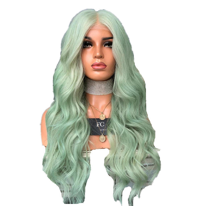 Green Mid-Length Curly Hair Wig-2
