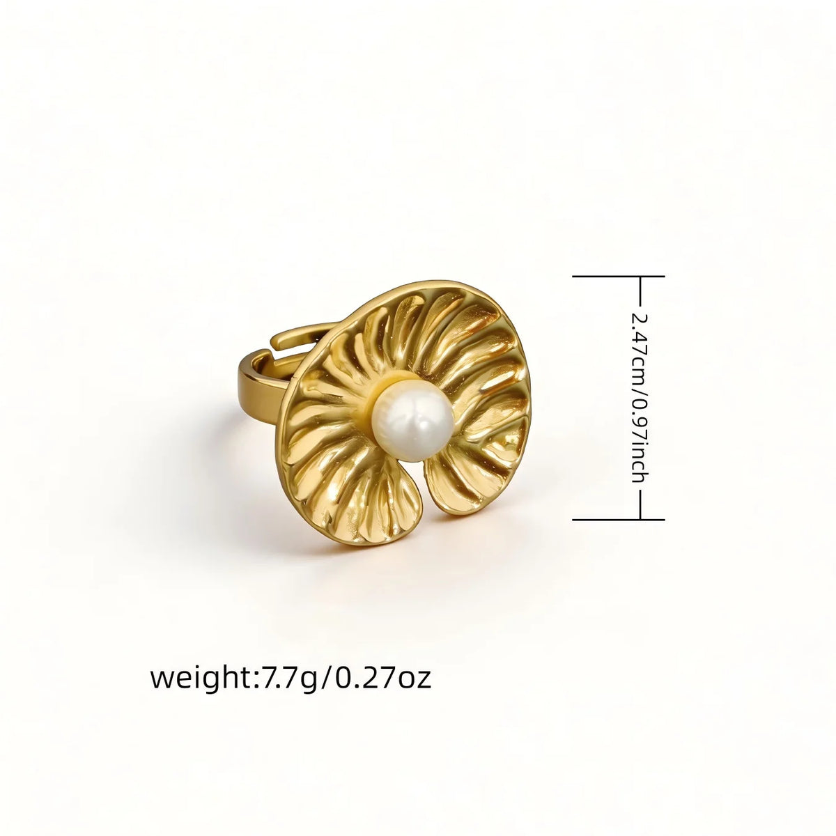 Adjustable Gold Pearl Cuff Rings 316L Stainless Steel 18K 24K Gold Plated Trendy Wholesale Fashion Jewelry Floral Starfish-12