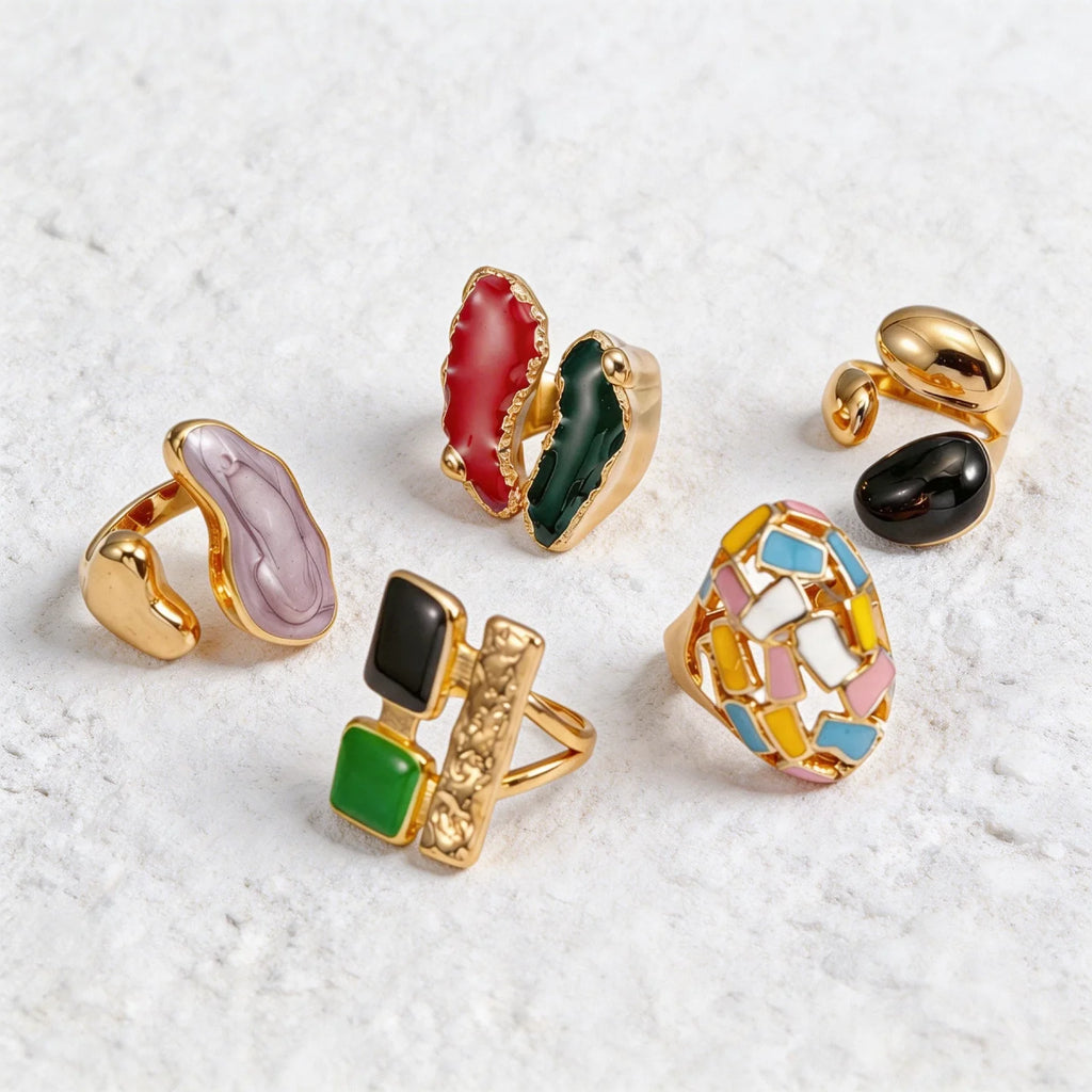 316L Stainless Steel Gold Plated Enamel Ring Women's Irregular Drip Glaze Open Ring Hypoallergenic Anti-tarnish Fashion Jewelry-0