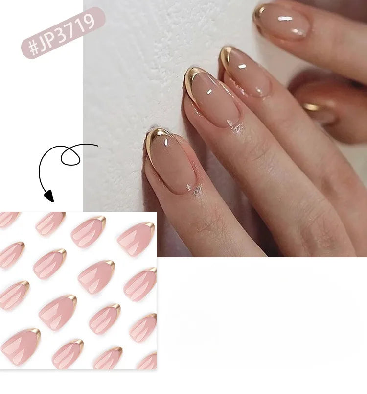 24 Pcs/set Soft Acrylic New Arrival 3719 Minimalist High-end Short Almond Shape Acrylic Press on Nails Artificial Fingernails-6