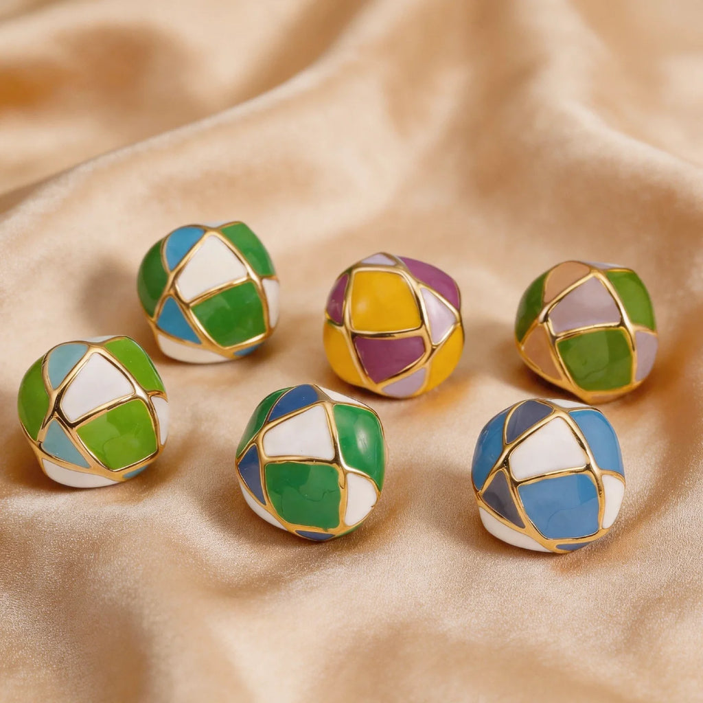 316L Stainless Steel Gold Plated Enamel Ring Women's Irregular Drip Glaze Open Ring Hypoallergenic Anti-tarnish Fashion Jewelry-5