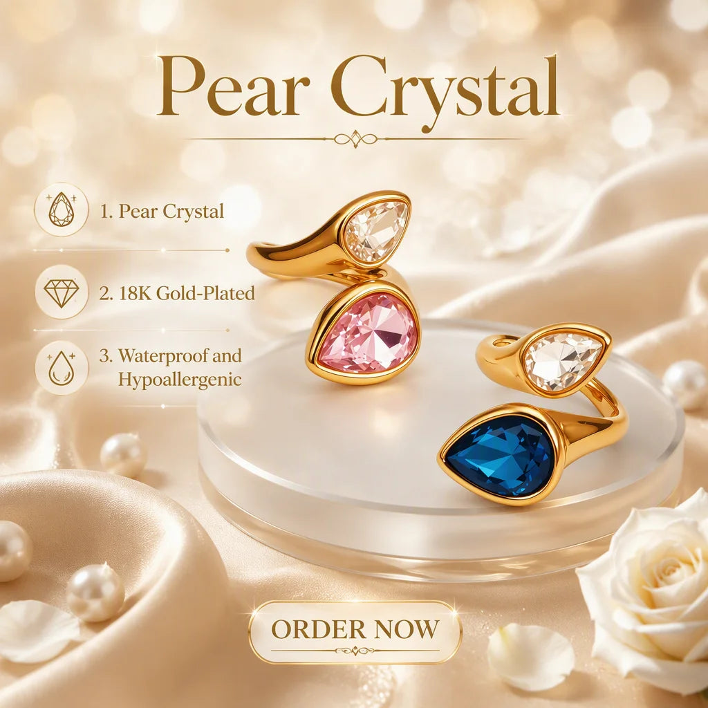 Pear Shape Birthstone Ring 316L Stainless Steel 18K Gold Plated Adjustable Open Ring Hypoallergenic Teardrop Ring Wholesale-0