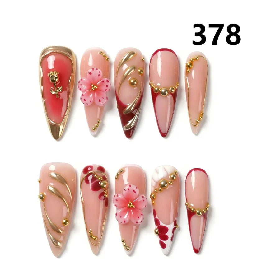 376-380 Handmade 10-Piece Stiletto Press-On Nails French Style Handmade False Nails Shape for Fingers-3