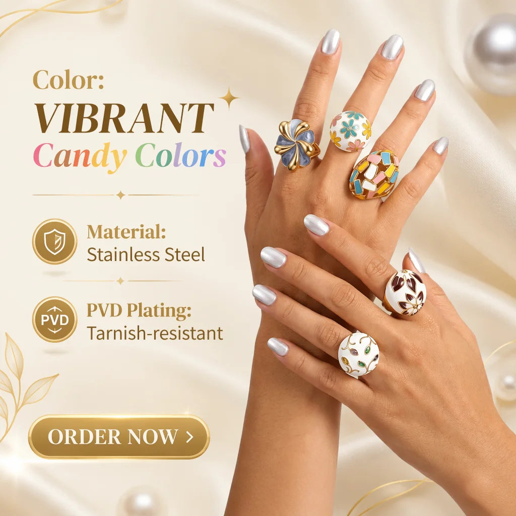 18K Gold Plated Enamel Capsule Ring Stacking 316L Stainless Steel Stackable Bubble Dome Marble Swirl Fashion Jewelry Non Tarnish-1