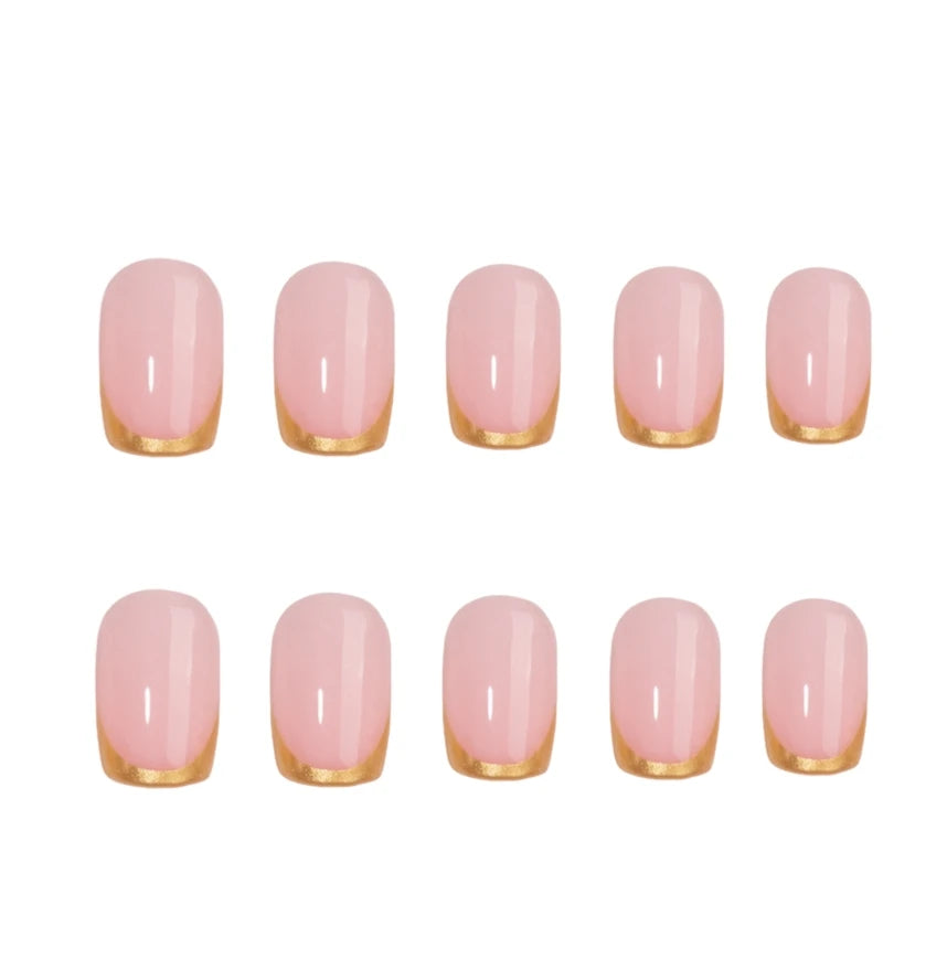 French-style Golden Glitter-coated High-quality 30pcs Acrylic Nail Reusable Stick-on Nails Short square Flexible Press on Nails-5