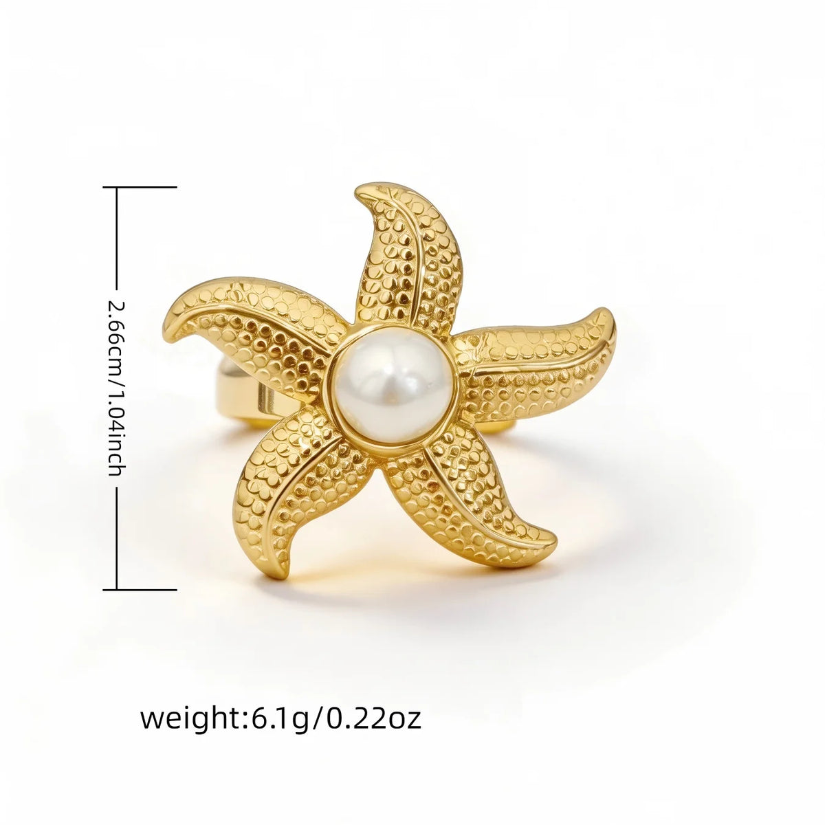 Adjustable Gold Pearl Cuff Rings 316L Stainless Steel 18K 24K Gold Plated Trendy Wholesale Fashion Jewelry Floral Starfish-3