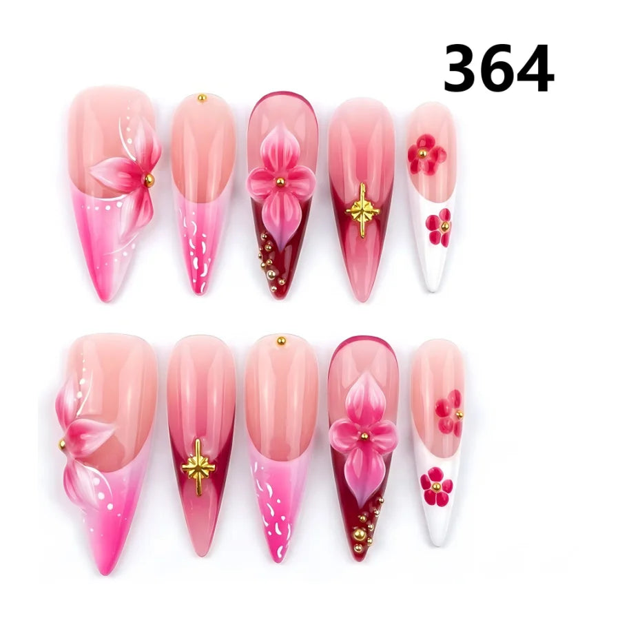 376-380 Handmade 10-Piece Stiletto Press-On Nails French Style Handmade False Nails Shape for Fingers-9