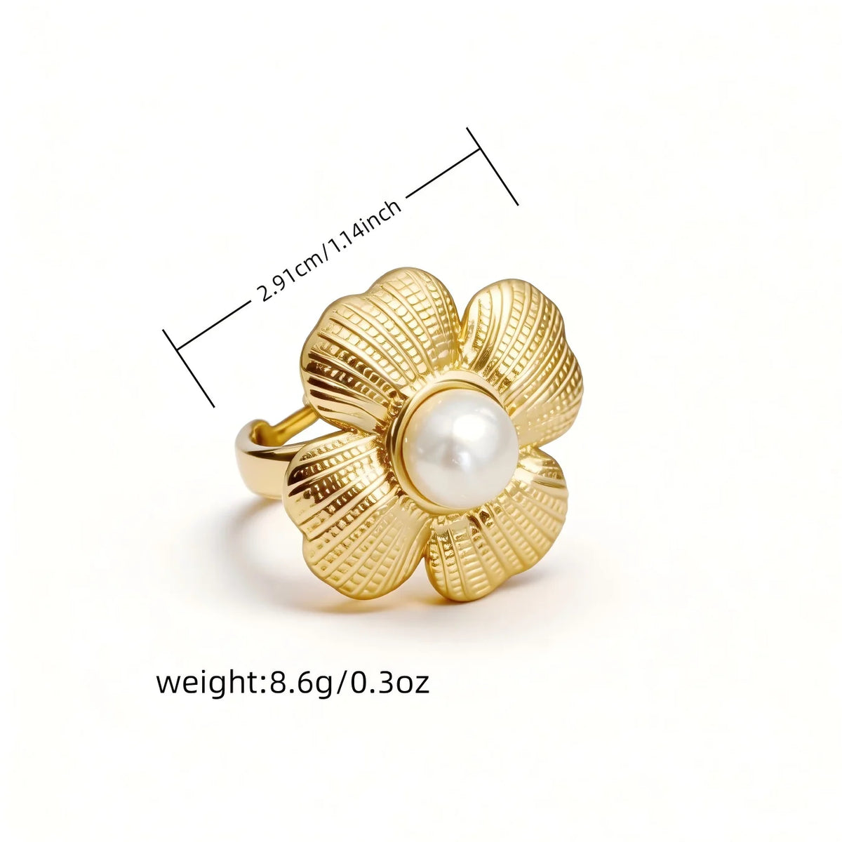 Adjustable Gold Pearl Cuff Rings 316L Stainless Steel 18K 24K Gold Plated Trendy Wholesale Fashion Jewelry Floral Starfish-11
