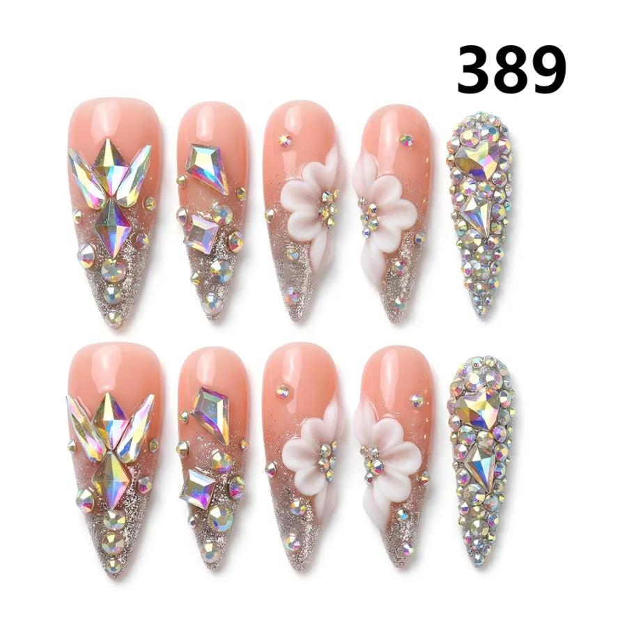 376-380 Handmade 10-Piece Stiletto Press-On Nails French Style Handmade False Nails Shape for Fingers-8
