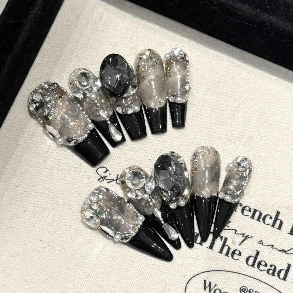 Wholesale Baroque Style Luxury Golden Sparkling Big Discount New Fashion French Style Press on Nail for Fingers-3