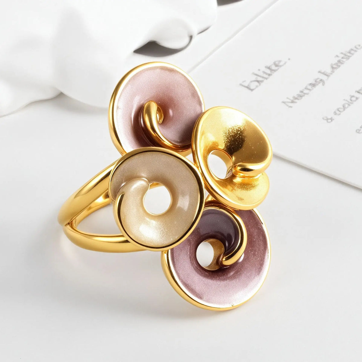 New Arrival 316L Stainless Steel 18K Gold Plated Trendy Two-Tone High-End Lightweight Luxury Colorful Floral Enamel Ring Women's-3
