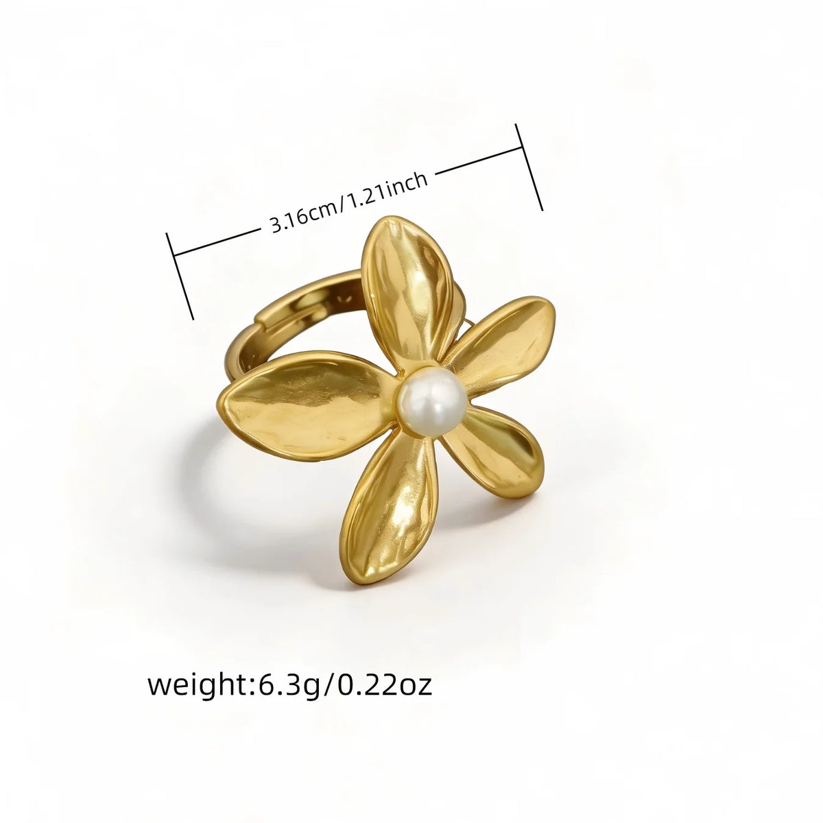 Adjustable Gold Pearl Cuff Rings 316L Stainless Steel 18K 24K Gold Plated Trendy Wholesale Fashion Jewelry Floral Starfish-9