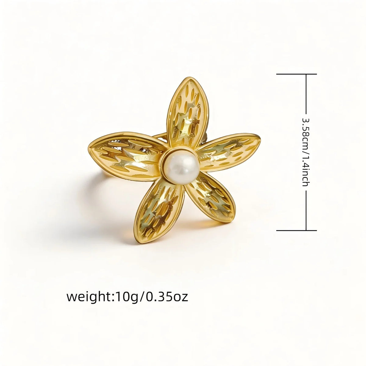 Adjustable Gold Pearl Cuff Rings 316L Stainless Steel 18K 24K Gold Plated Trendy Wholesale Fashion Jewelry Floral Starfish-13