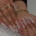 24pcs Factory Best-Selling French-Style Floral Water Diamond, Purely Handmade Self-Adhesive Press on Nails-6