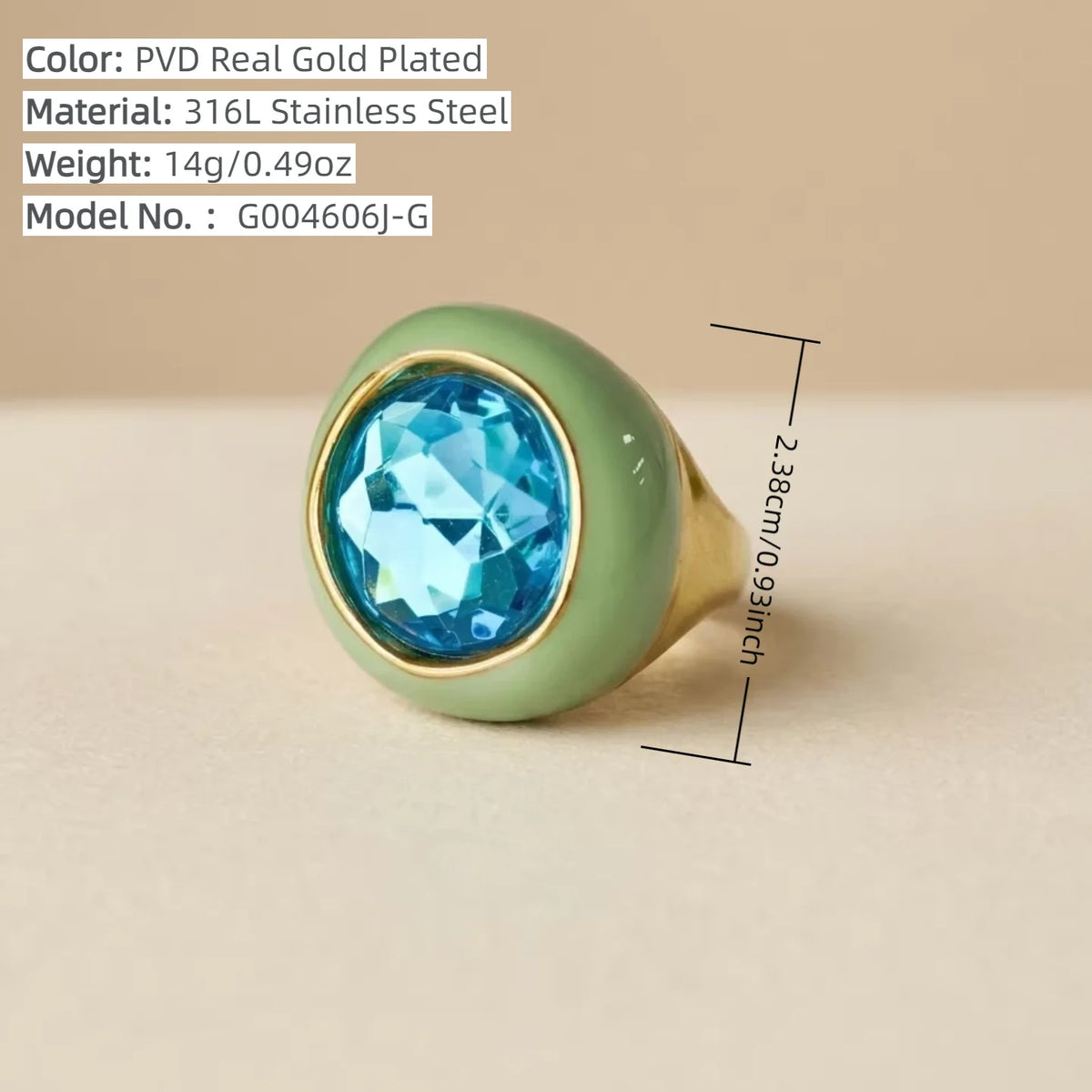 Color Enamel Statement Ring Cat's Eye Faceted Glass Gem Gold Plated Stainless Steel Hypoallergenic Vintage Women Cocktail Rings-9
