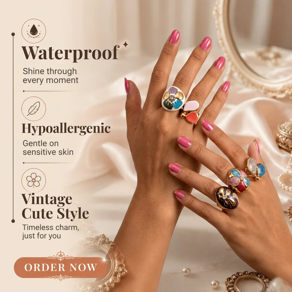 18K Gold Plated Enamel Capsule Ring Stacking 316L Stainless Steel Stackable Bubble Dome Marble Swirl Fashion Jewelry Non Tarnish-0