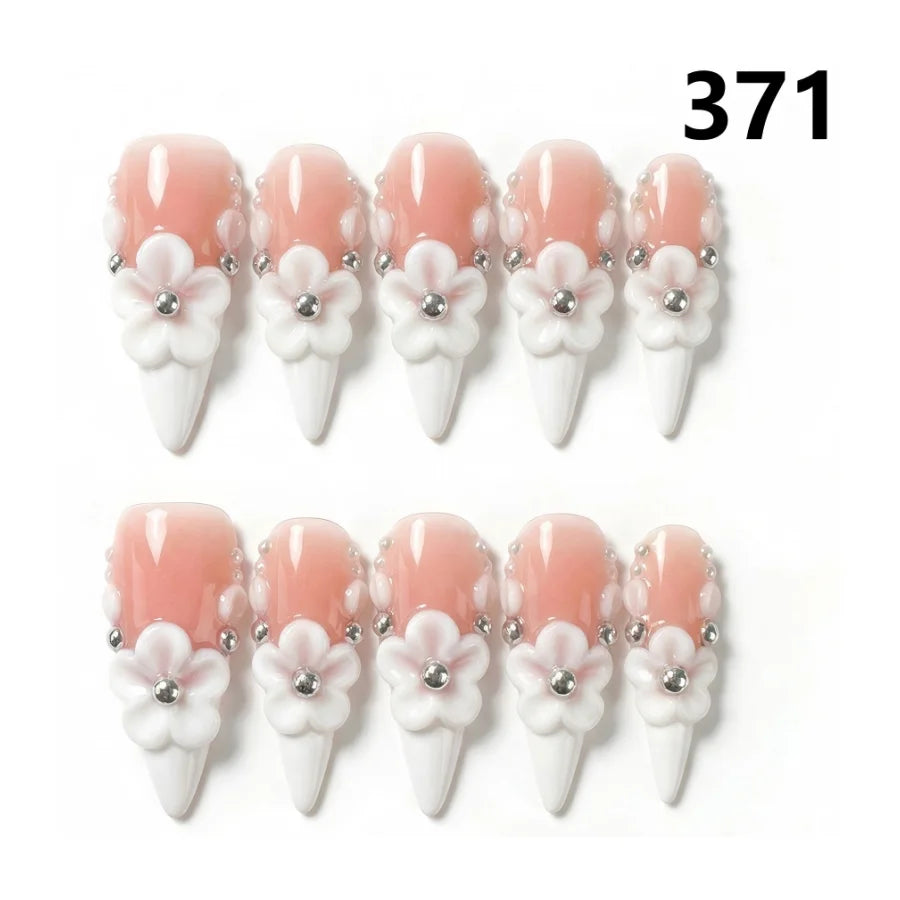 376-380 Handmade 10-Piece Stiletto Press-On Nails French Style Handmade False Nails Shape for Fingers-10