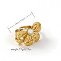 Adjustable Gold Pearl Cuff Rings 316L Stainless Steel 18K 24K Gold Plated Trendy Wholesale Fashion Jewelry Floral Starfish-6