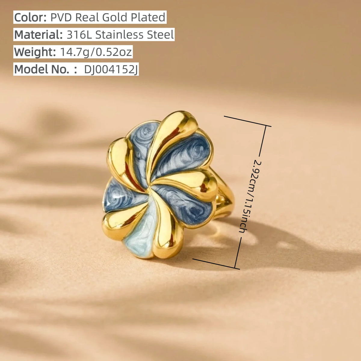 18K Gold Plated Enamel Capsule Ring Stacking 316L Stainless Steel Stackable Bubble Dome Marble Swirl Fashion Jewelry Non Tarnish-17