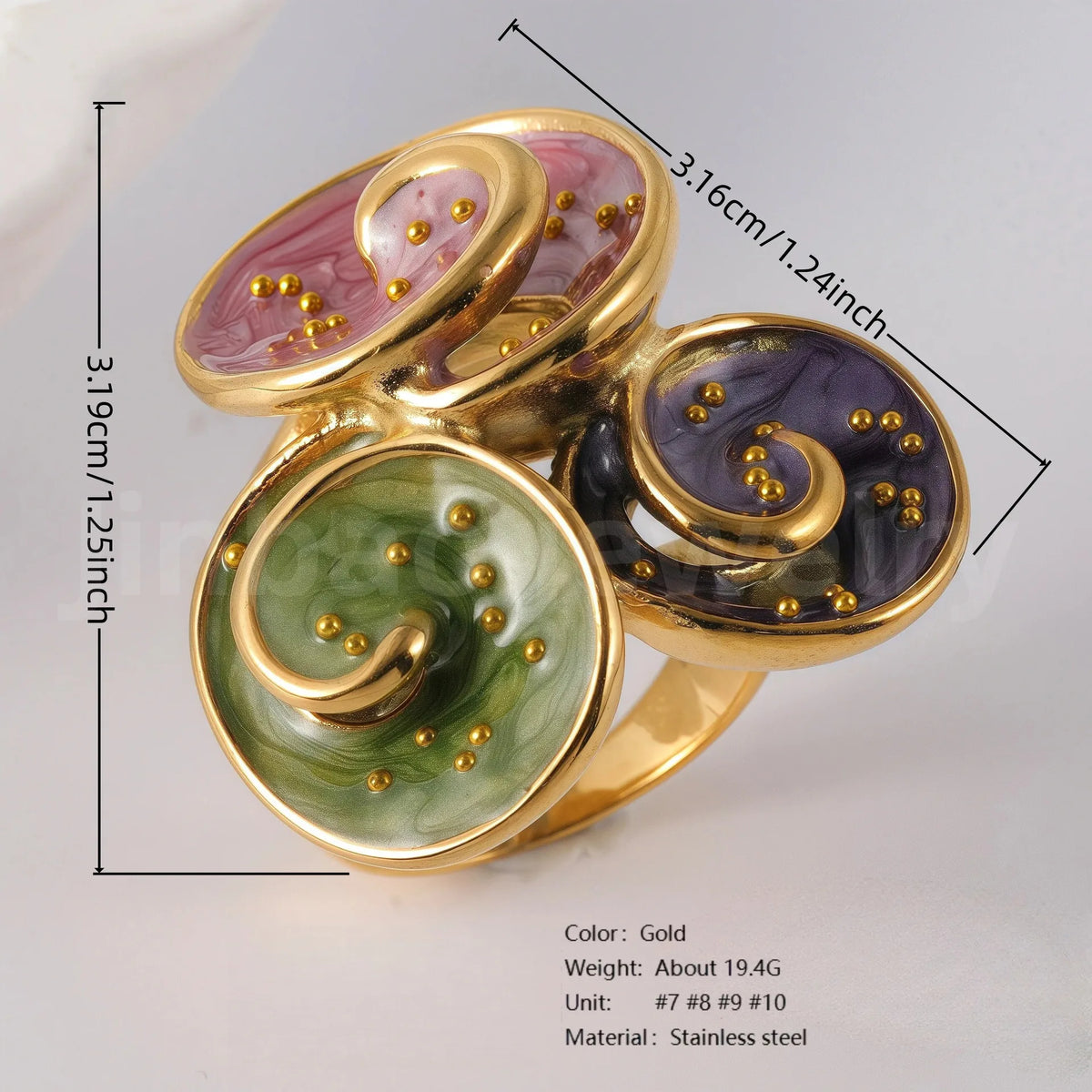 New Arrival 316L Stainless Steel 18K Gold Plated Trendy Two-Tone High-End Lightweight Luxury Colorful Floral Enamel Ring Women's-10