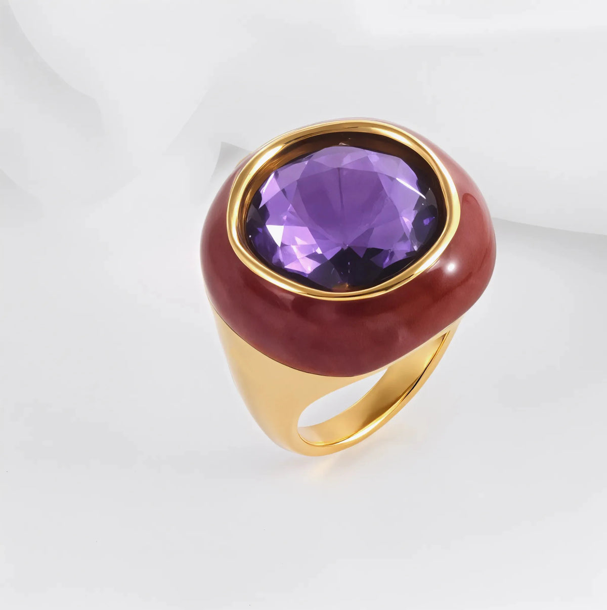 Color Enamel Statement Ring Cat's Eye Faceted Glass Gem Gold Plated Stainless Steel Hypoallergenic Vintage Women Cocktail Rings-6