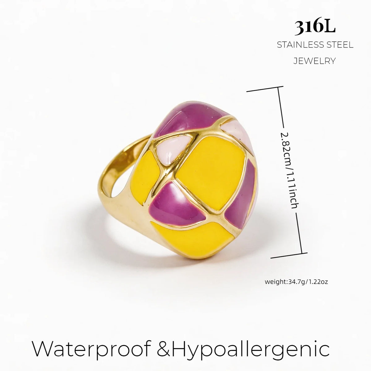 316L Stainless Steel Gold Plated Enamel Ring Women's Irregular Drip Glaze Open Ring Hypoallergenic Anti-tarnish Fashion Jewelry-13