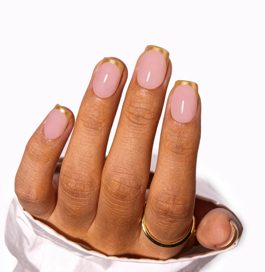 French-style Golden Glitter-coated High-quality 30pcs Acrylic Nail Reusable Stick-on Nails Short square Flexible Press on Nails-1