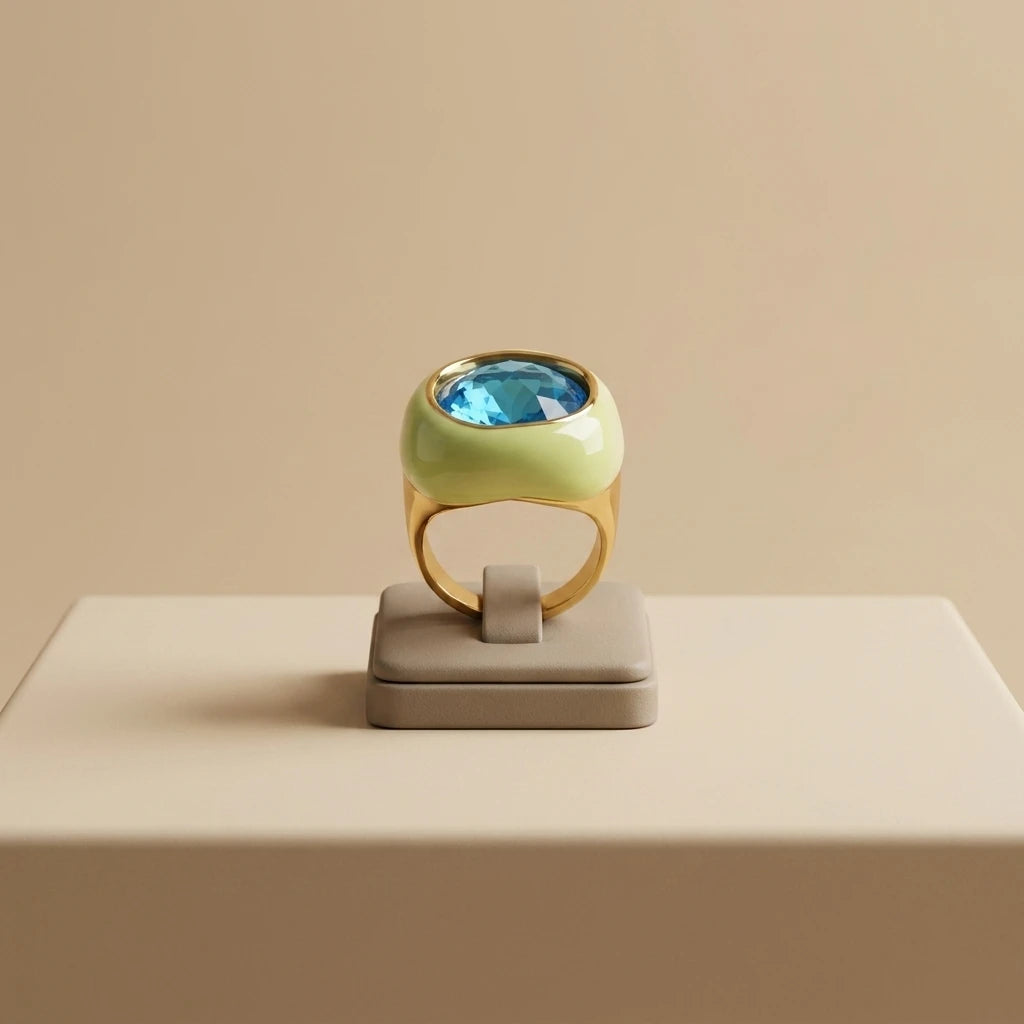 Color Enamel Statement Ring Cat's Eye Faceted Glass Gem Gold Plated Stainless Steel Hypoallergenic Vintage Women Cocktail Rings-2