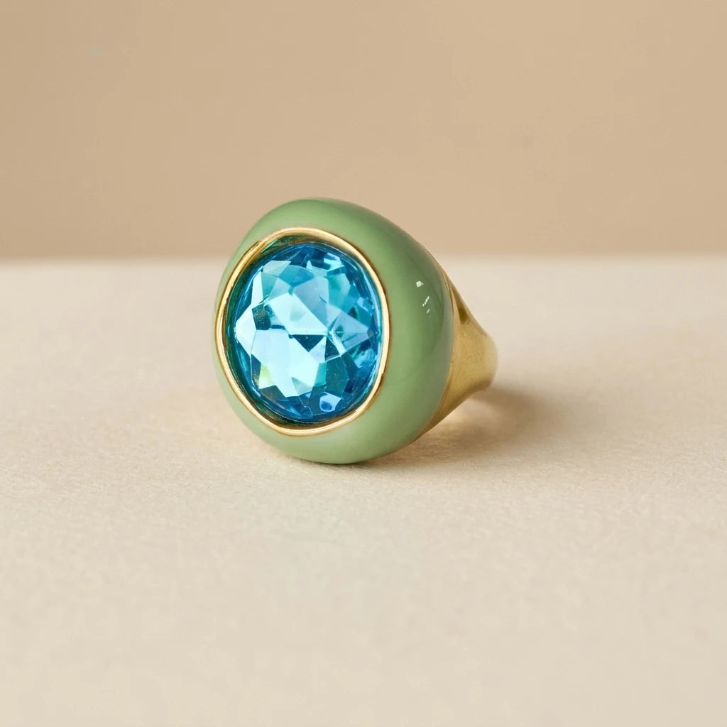 Color Enamel Statement Ring Cat's Eye Faceted Glass Gem Gold Plated Stainless Steel Hypoallergenic Vintage Women Cocktail Rings-4