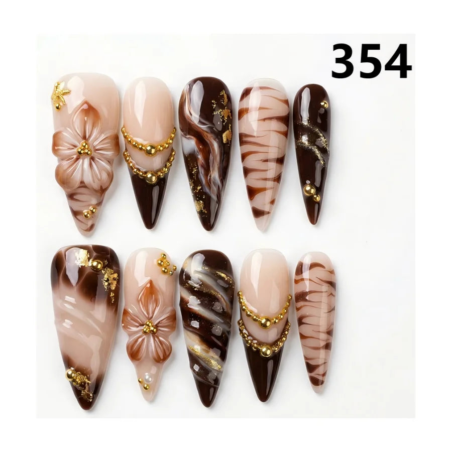 376-380 Handmade 10-Piece Stiletto Press-On Nails French Style Handmade False Nails Shape for Fingers-0