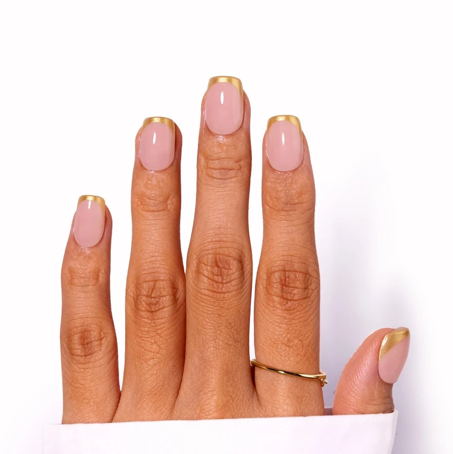 French-style Golden Glitter-coated High-quality 30pcs Acrylic Nail Reusable Stick-on Nails Short square Flexible Press on Nails-0
