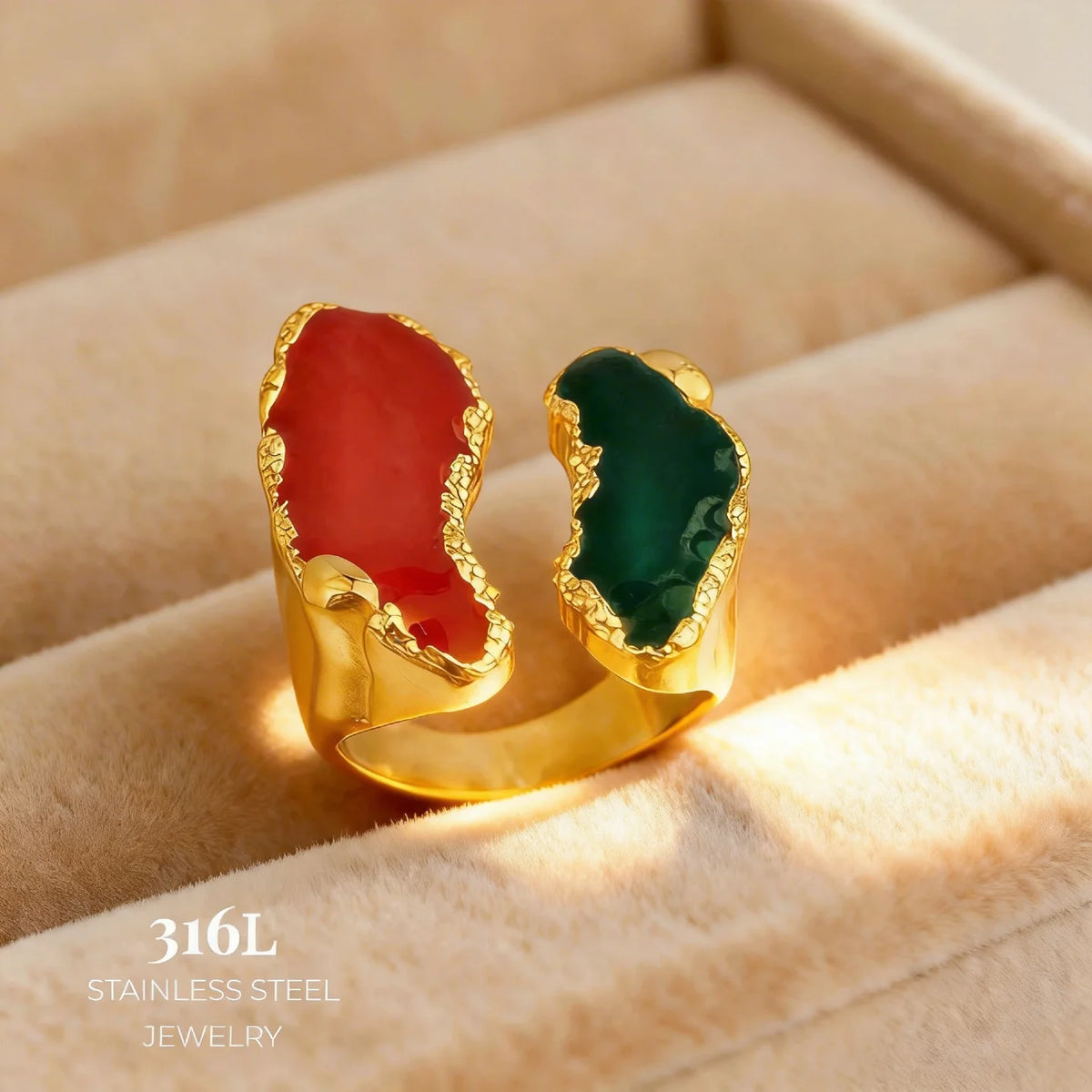 316L Stainless Steel Gold Plated Enamel Ring Women's Irregular Drip Glaze Open Ring Hypoallergenic Anti-tarnish Fashion Jewelry-1
