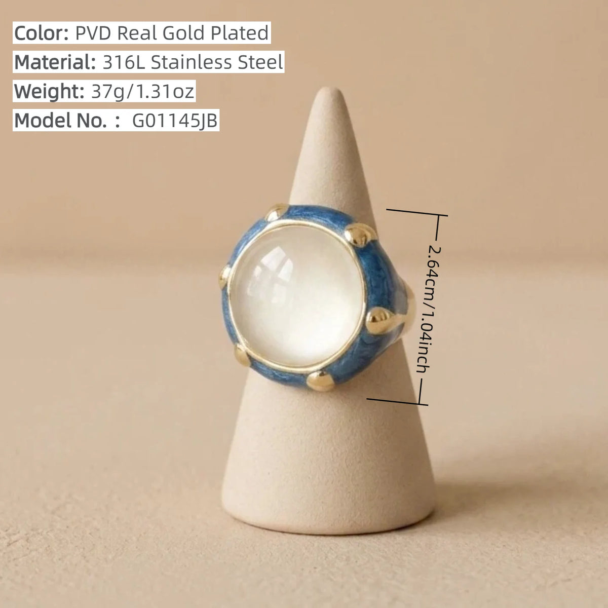 Color Enamel Statement Ring Cat's Eye Faceted Glass Gem Gold Plated Stainless Steel Hypoallergenic Vintage Women Cocktail Rings-7