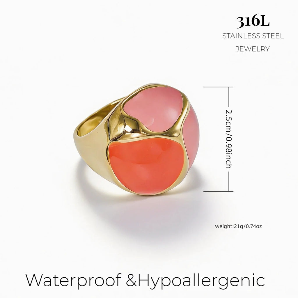 18K Gold Plated Enamel Capsule Ring Stacking 316L Stainless Steel Stackable Bubble Dome Marble Swirl Fashion Jewelry Non Tarnish-6