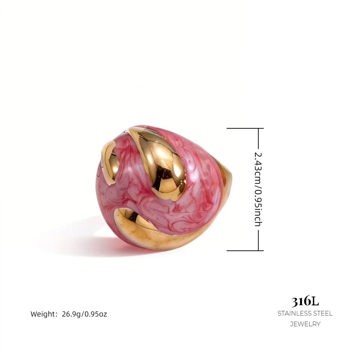 18K Gold Plated Enamel Capsule Ring Stacking 316L Stainless Steel Stackable Bubble Dome Marble Swirl Fashion Jewelry Non Tarnish-9