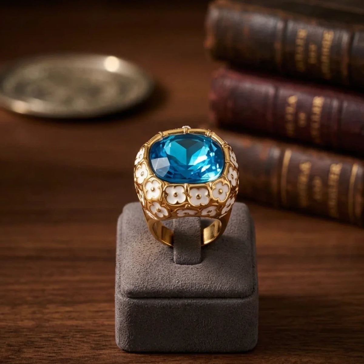 Vintage Baroque Statement Rings 316L Stainless Steel PVD Gold Plated Enamel Crystal Cocktail Rings Hypoallergenic Chunky Jewelry-4