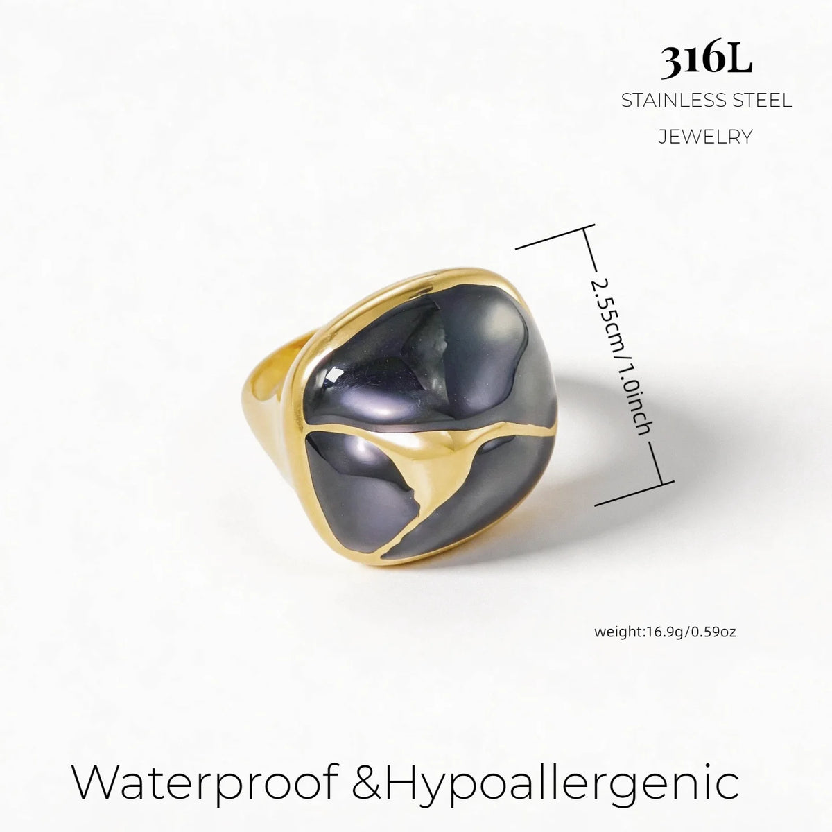 316L Stainless Steel Gold Plated Enamel Ring Women's Irregular Drip Glaze Open Ring Hypoallergenic Anti-tarnish Fashion Jewelry-7