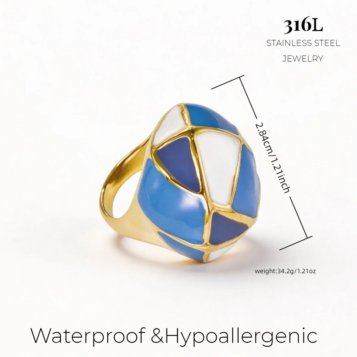 316L Stainless Steel Gold Plated Enamel Ring Women's Irregular Drip Glaze Open Ring Hypoallergenic Anti-tarnish Fashion Jewelry-11