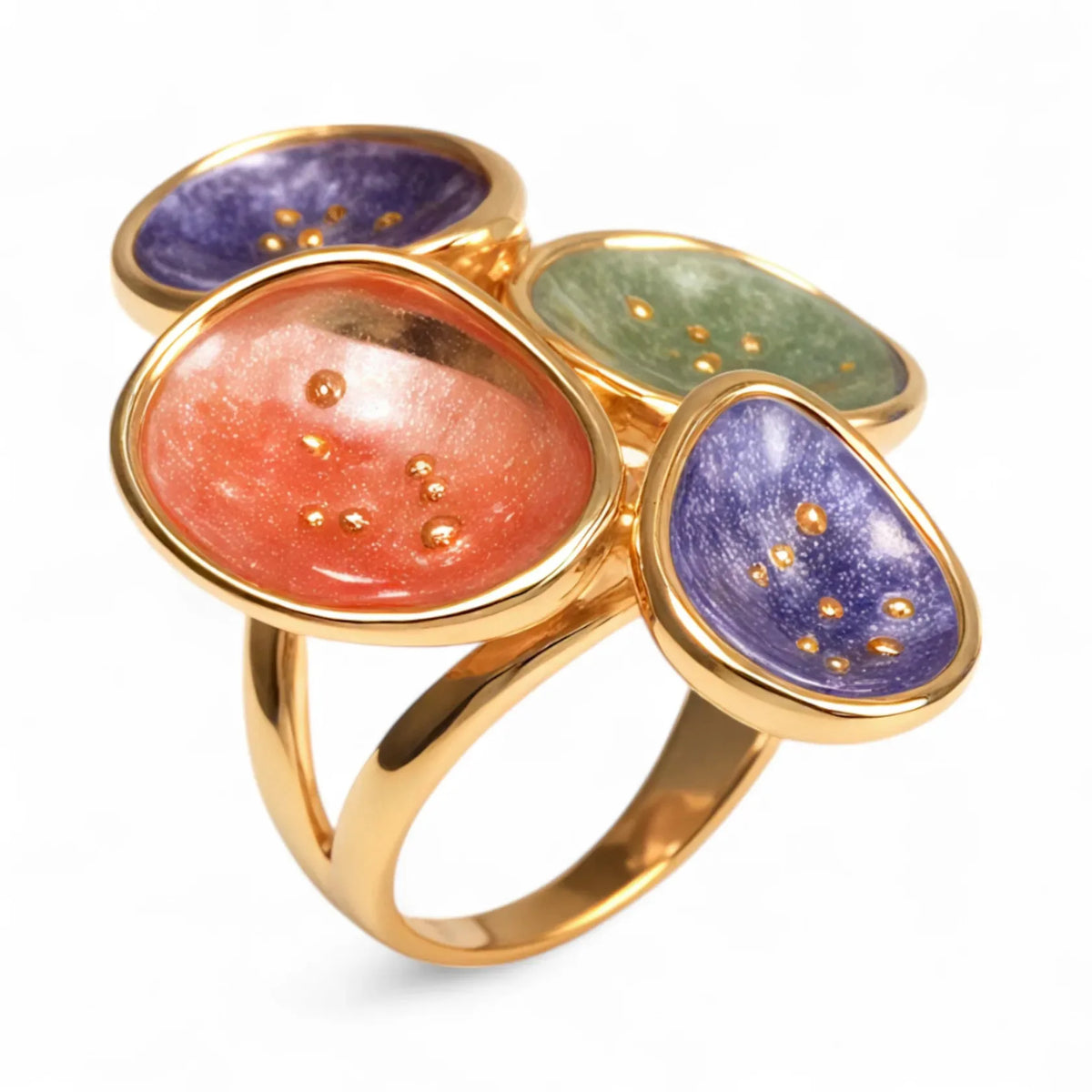 New Arrival 316L Stainless Steel 18K Gold Plated Trendy Two-Tone High-End Lightweight Luxury Colorful Floral Enamel Ring Women's-6
