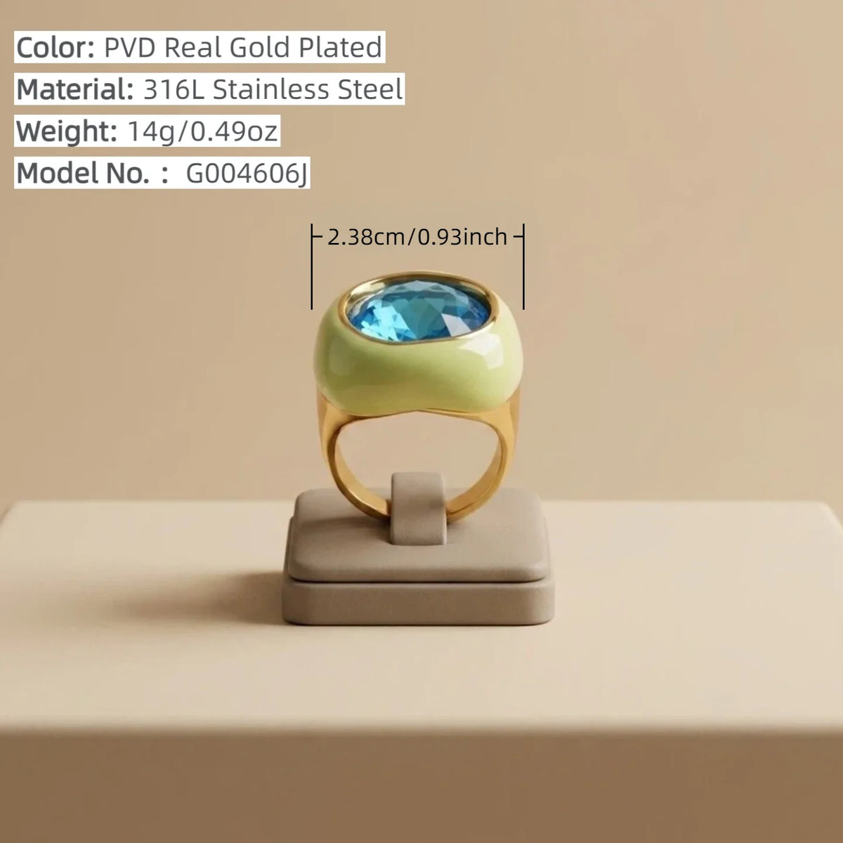 Color Enamel Statement Ring Cat's Eye Faceted Glass Gem Gold Plated Stainless Steel Hypoallergenic Vintage Women Cocktail Rings-10
