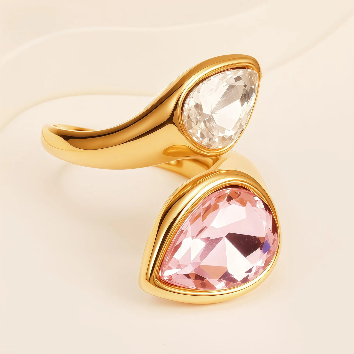 Pear Shape Birthstone Ring 316L Stainless Steel 18K Gold Plated Adjustable Open Ring Hypoallergenic Teardrop Ring Wholesale-7