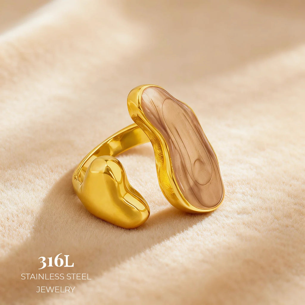 316L Stainless Steel Gold Plated Enamel Ring Women's Irregular Drip Glaze Open Ring Hypoallergenic Anti-tarnish Fashion Jewelry-2