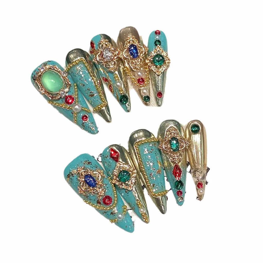 Wholesale Baroque Style Luxury Golden Sparkling Big Discount New Fashion French Style Press on Nail for Fingers-0