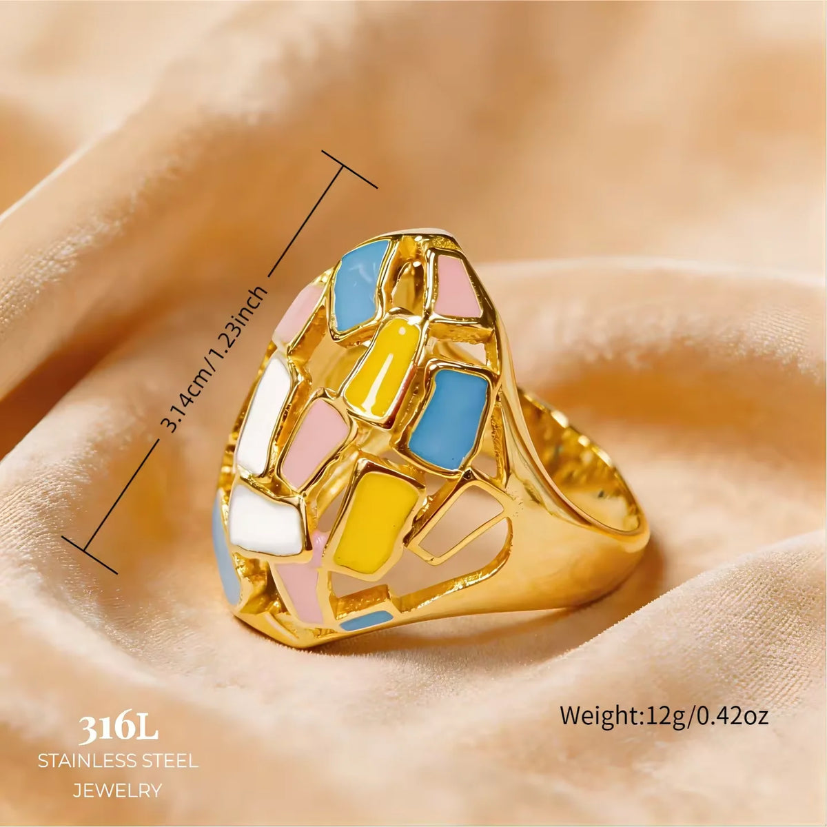 18K Gold Plated Enamel Capsule Ring Stacking 316L Stainless Steel Stackable Bubble Dome Marble Swirl Fashion Jewelry Non Tarnish-8