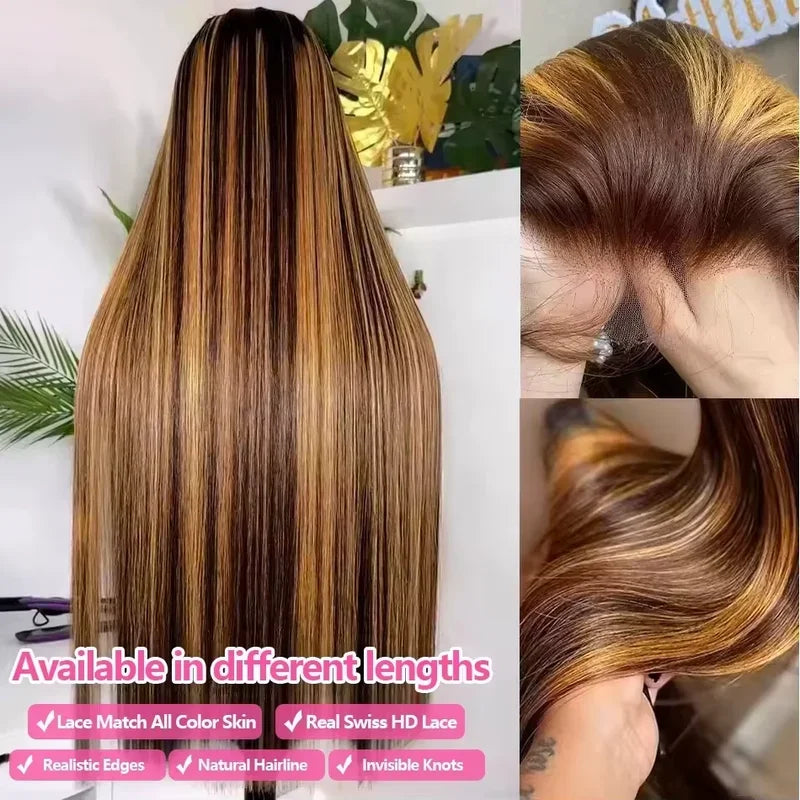 Highlight Front Wigs Human Hair Pre Plucked Hairline 4/27 5x5 Glueless Lace Straight Wig Human Hair Wigs For Women 250 Density-1