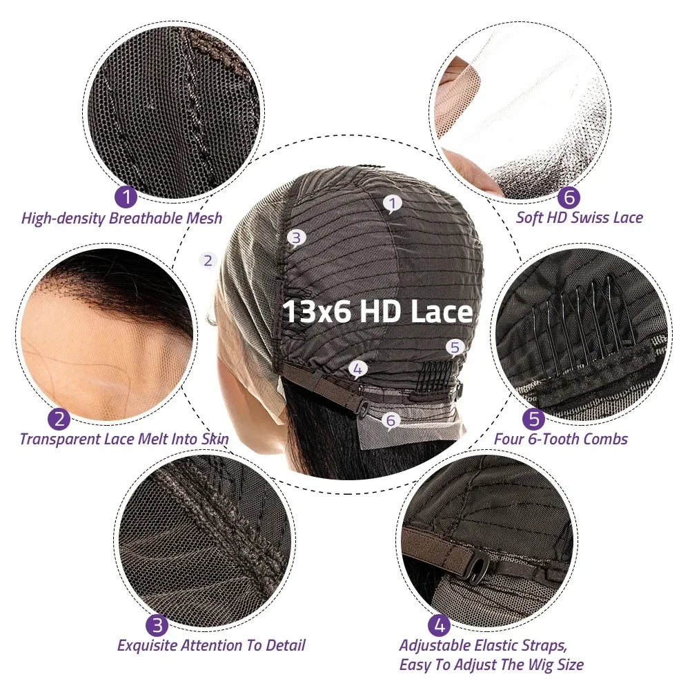 Body Wave 13x6 HD Transparent Lace Front Human Hair Wig 40 Inch Pre Plucked 220 Density 5x5 Glueless Lace Frontal Wigs for Women-6